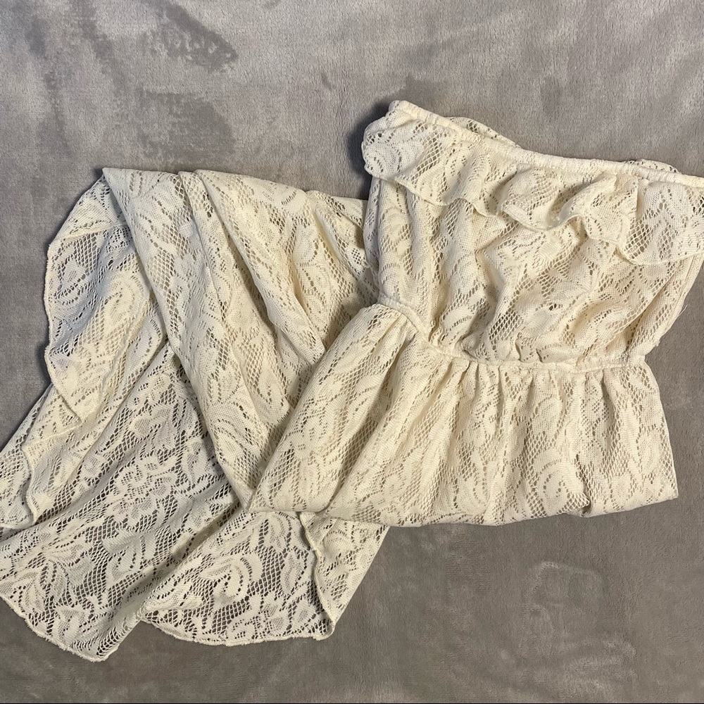 Trixxi white lace strapless dress high low style boho beach ivory small